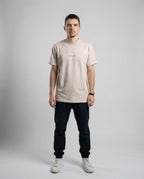 DIBON men’s cream premium t-shirt with modern fit, neutral tone and front view