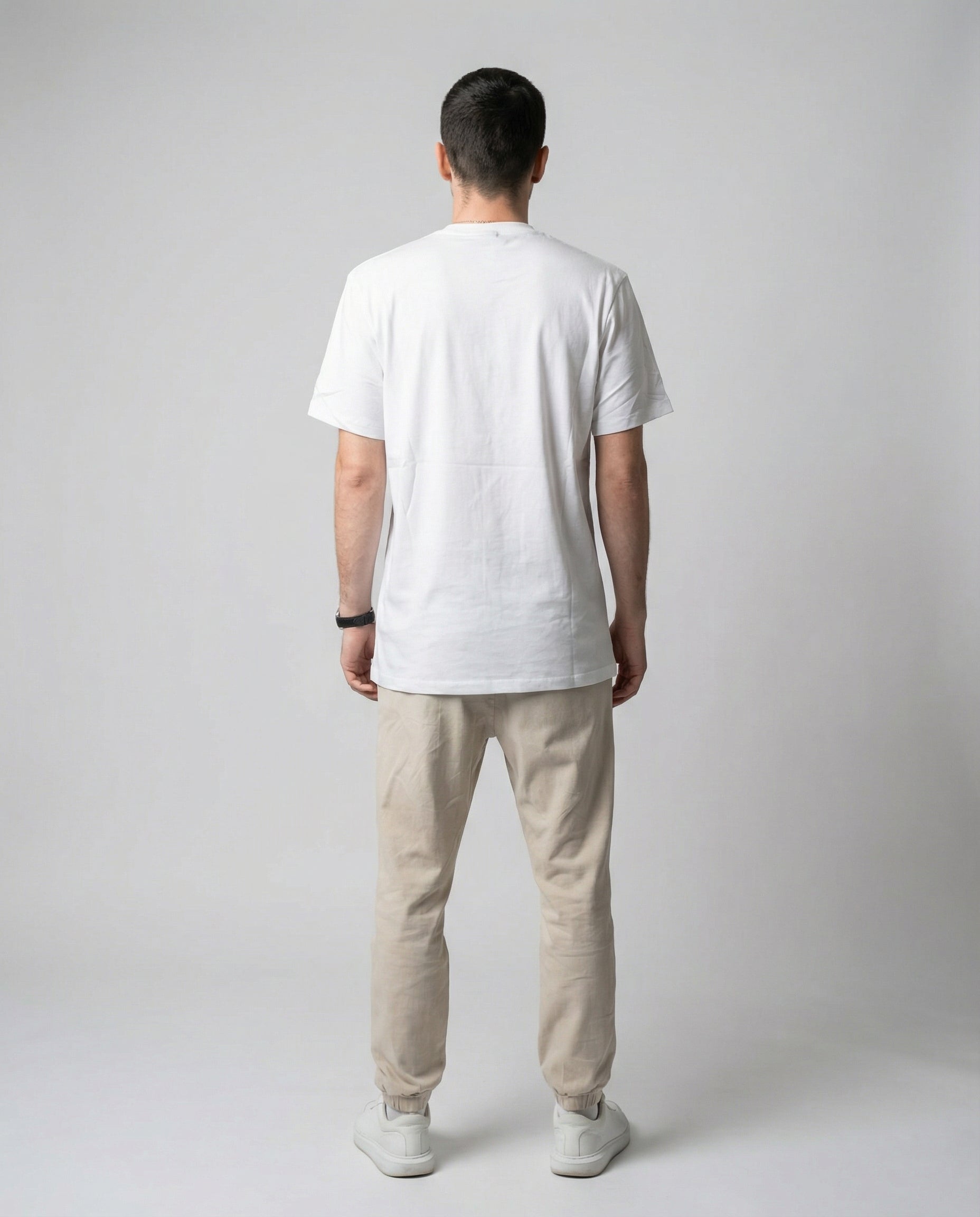 DIBON men’s white t-shirt with refined fit, back view showing clean design